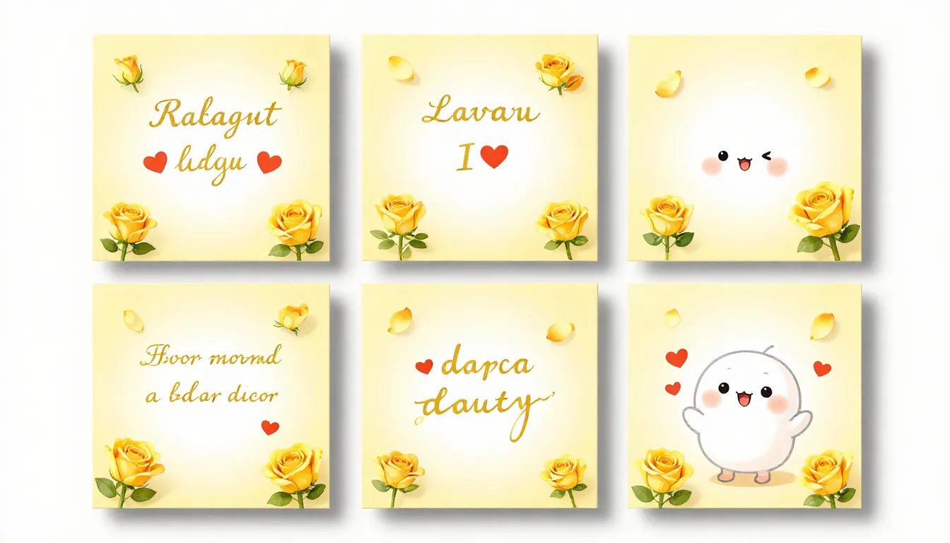 A set of 4 square romantic cards, children's illustration st...