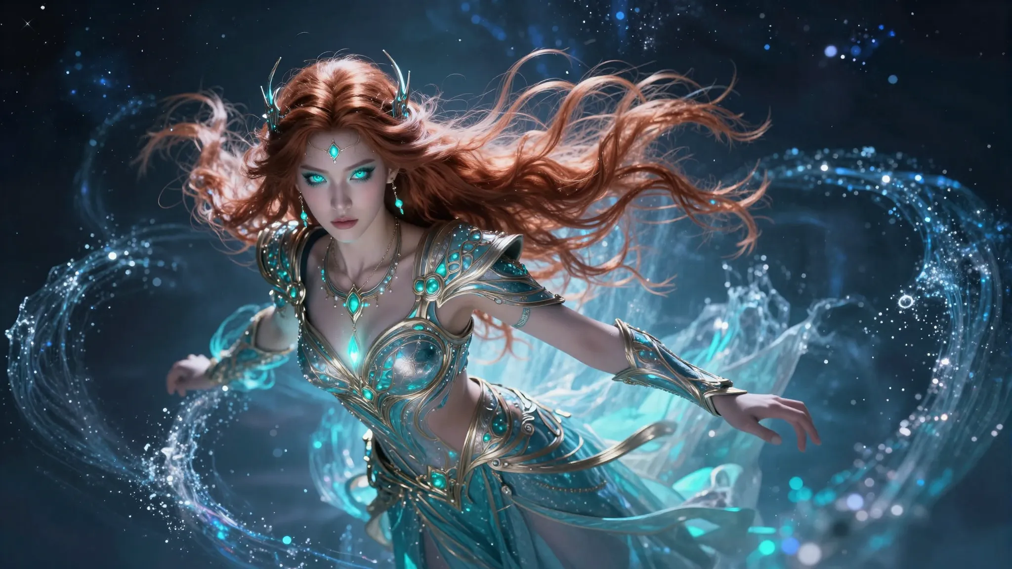Stunning mystical warrior woman Lida with long flowing coppe...