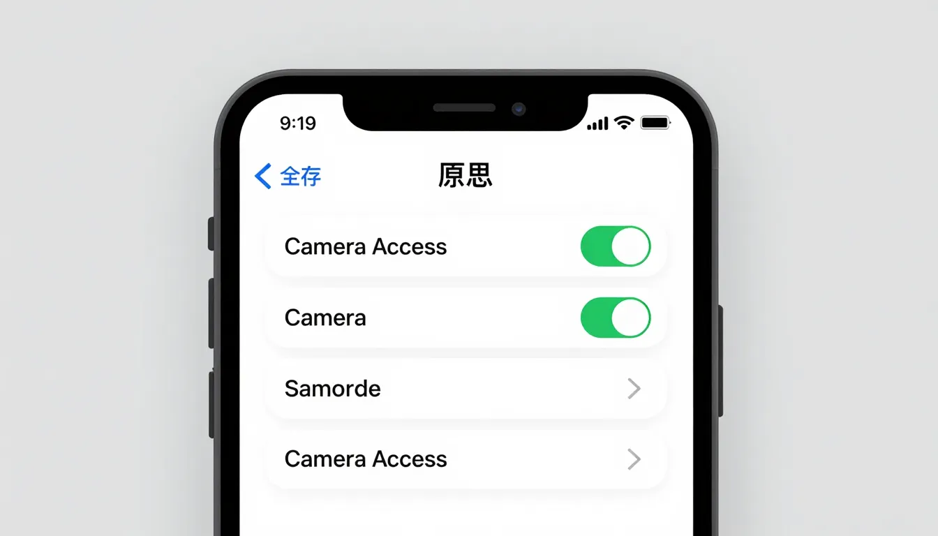 Smartphone settings screen showing app permissions, camera a...