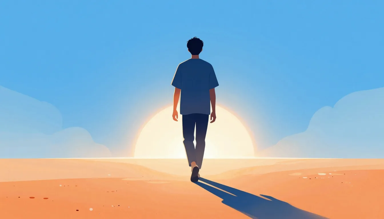 A minimalist and modern illustration of a person walking tow...