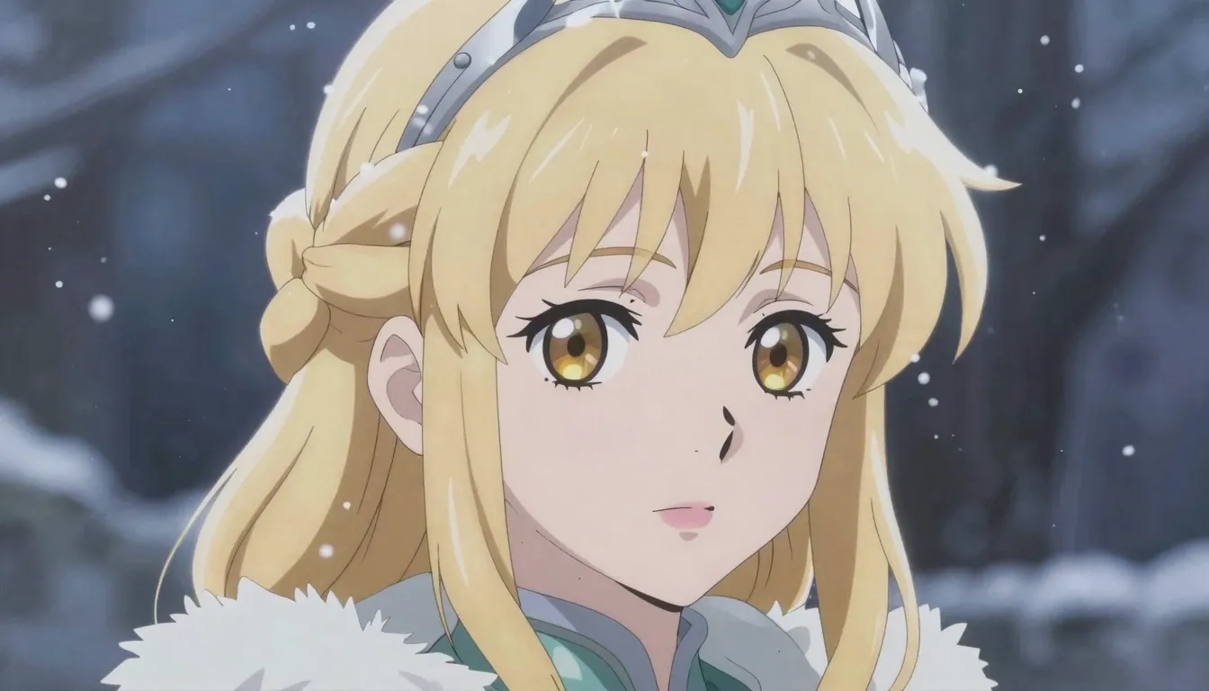 Beautiful anime girl with pale skin and braided blonde hair,...