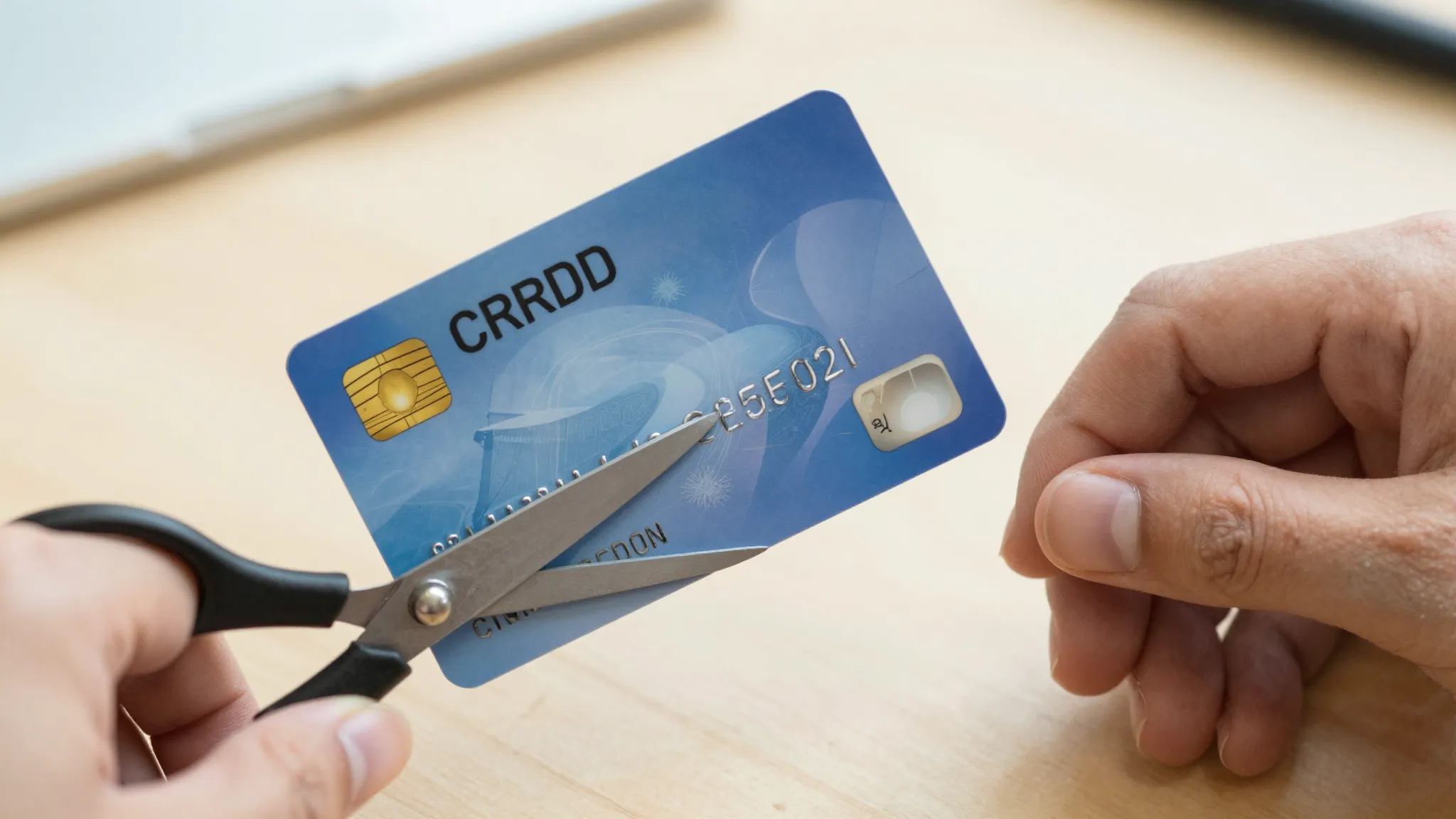 A person cutting a credit card with scissors, symbolizing fi...