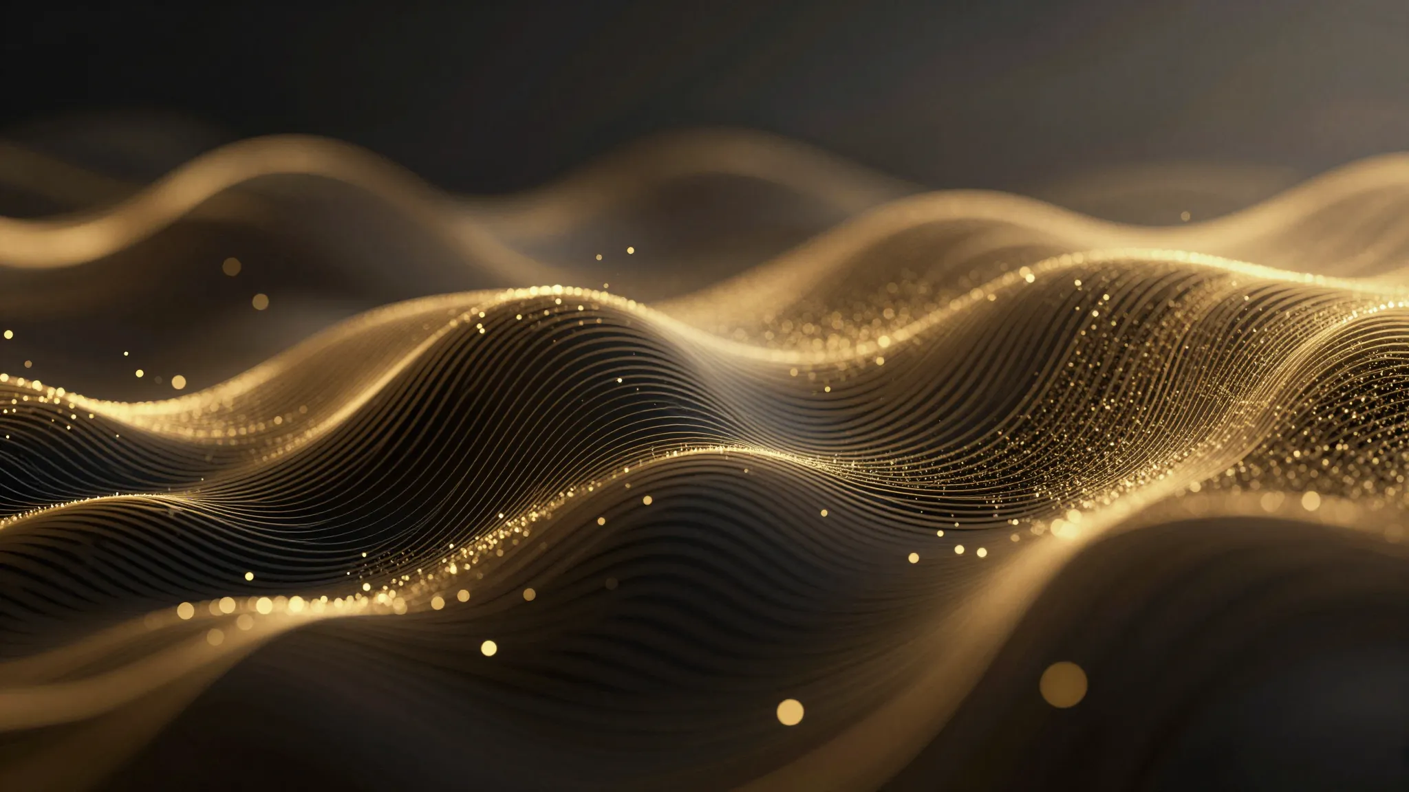 Electronic music cover, abstract digital waves in gold and b...