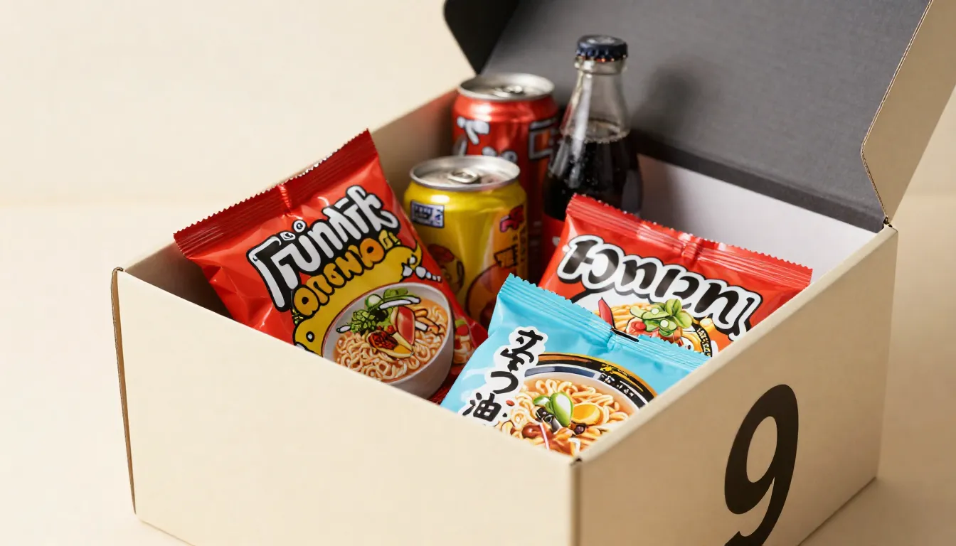 Close-up of a stylish gift box filled with colorful Asian sn...