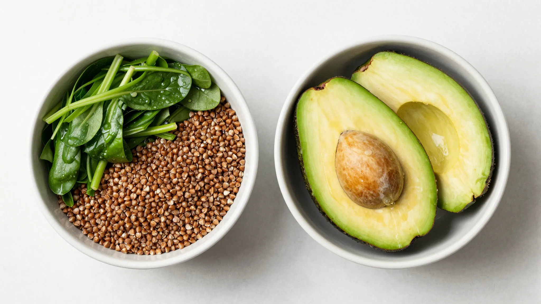 Healthy food bowl with buckwheat, fresh green vegetables, an...