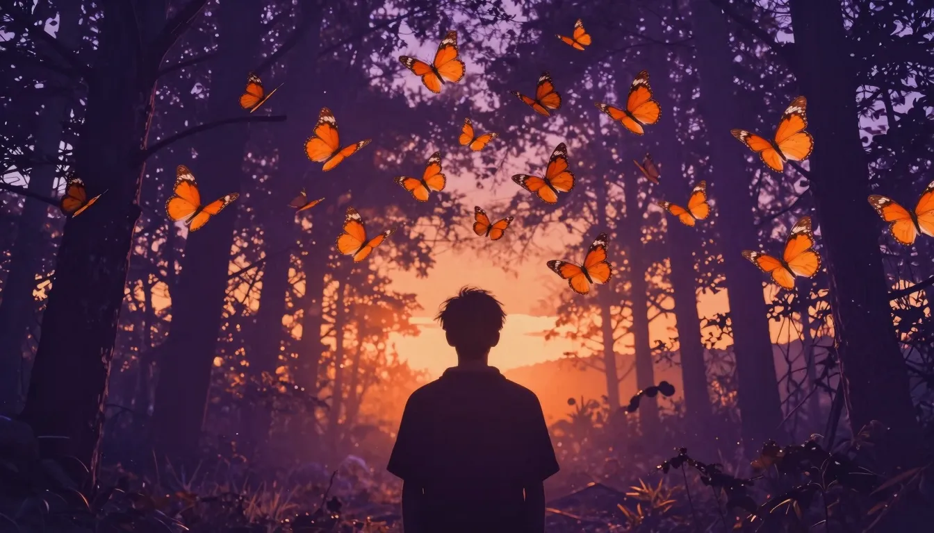 Double exposure photography, a silhouette of a person lookin...