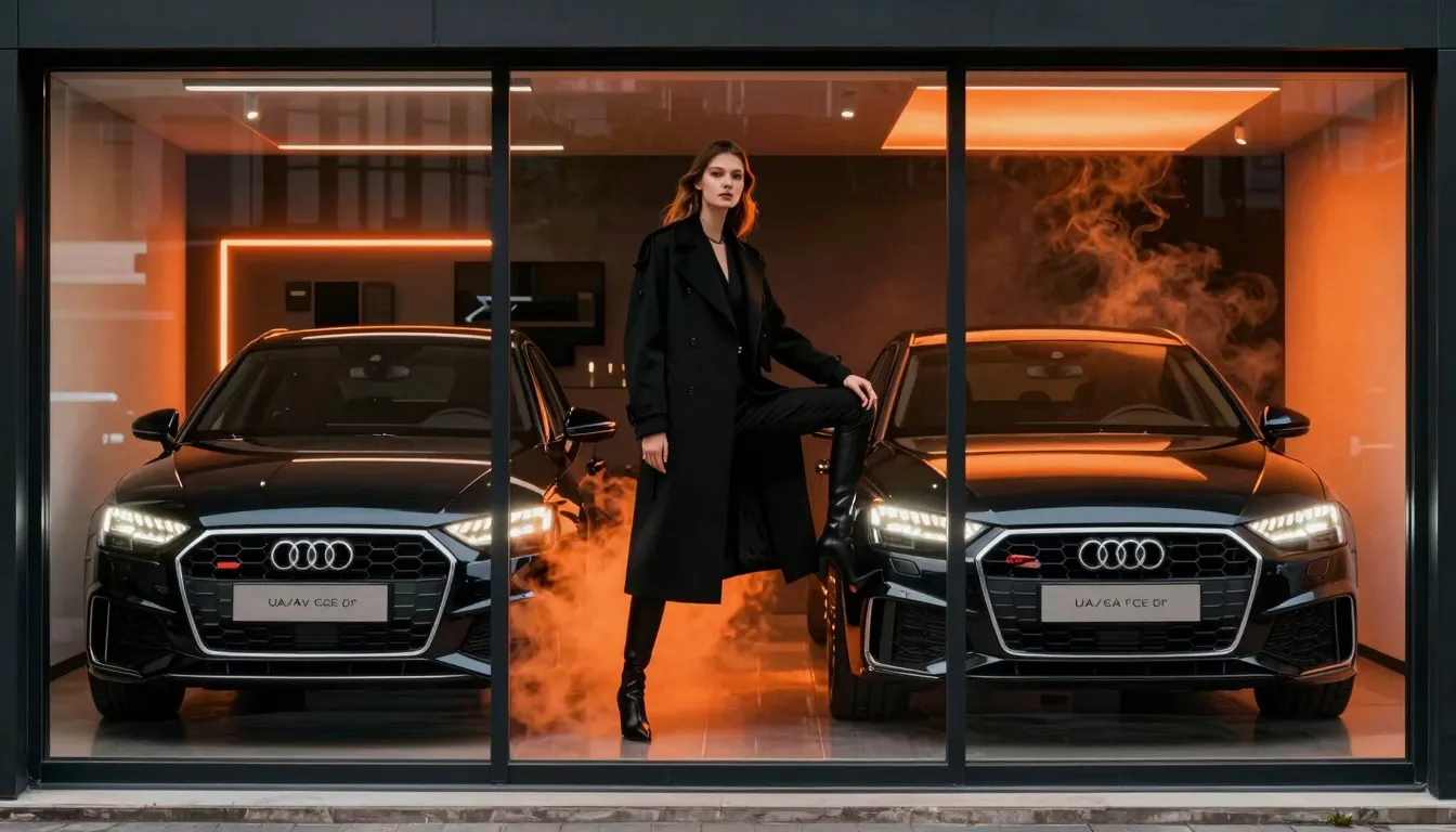 A professional triptych poster for three shop windows. Side ...