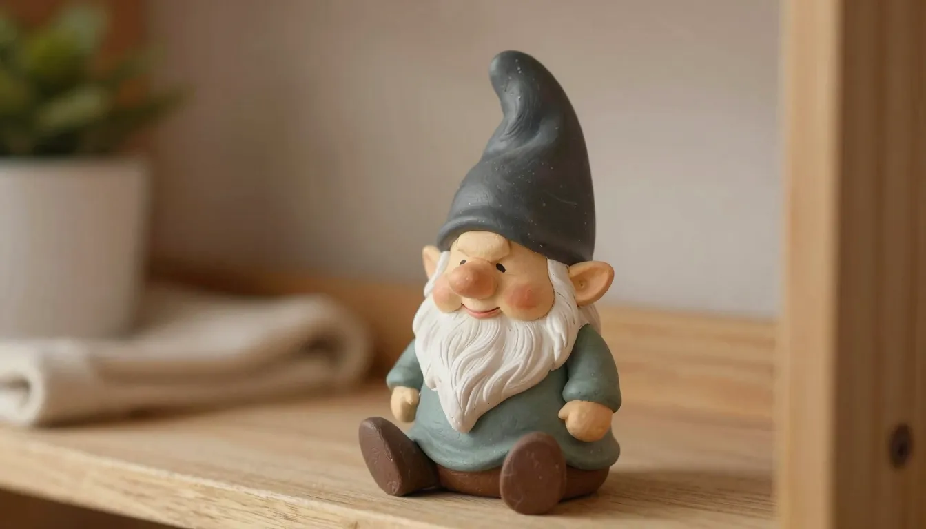 A charming, finished gnome toy made in mixed media, with a k...