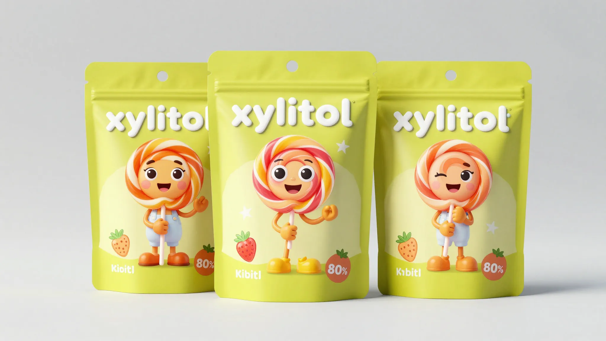 Modern packaging design for children's xylitol lollipops, cu...