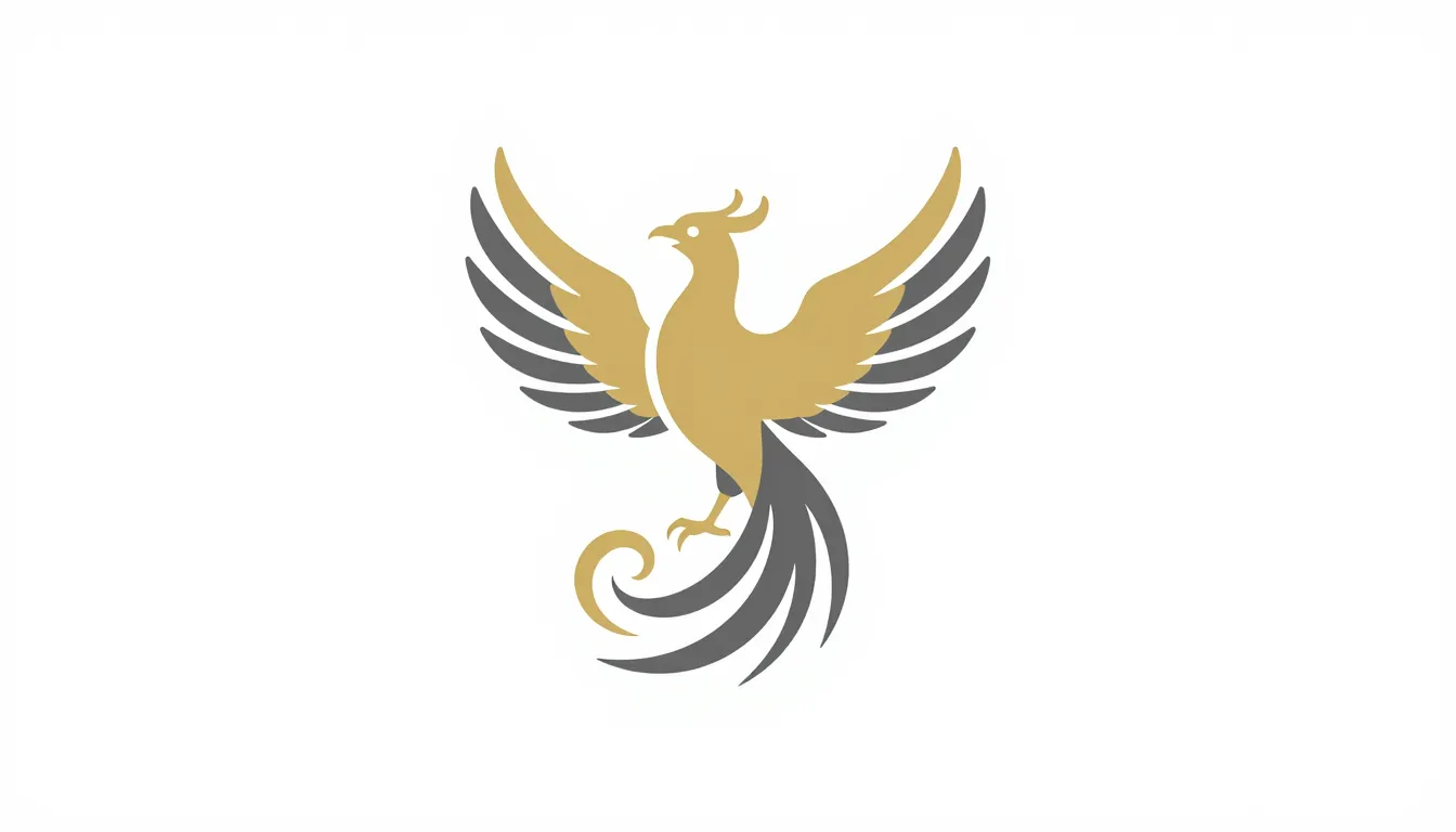 A minimalist and elegant logo of a stylized phoenix bird, cl...