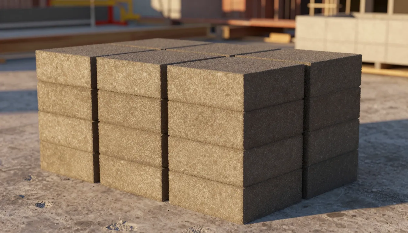 A high-quality 3D render of stacked foam blocks and gas bloc...
