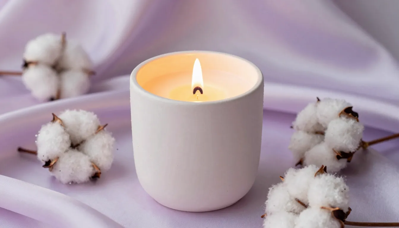Minimalist candle design, ceramic jar with organic texture, ...