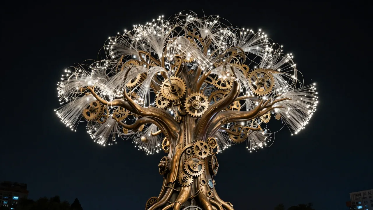 A majestic bronze tree sculpture where the trunk is made of ...