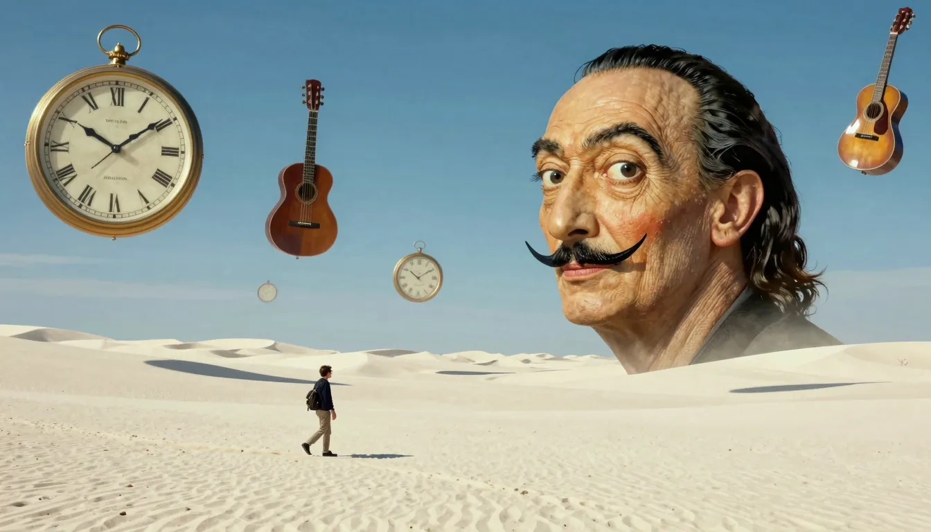 A lonely traveler walking through a desert of white sand und...