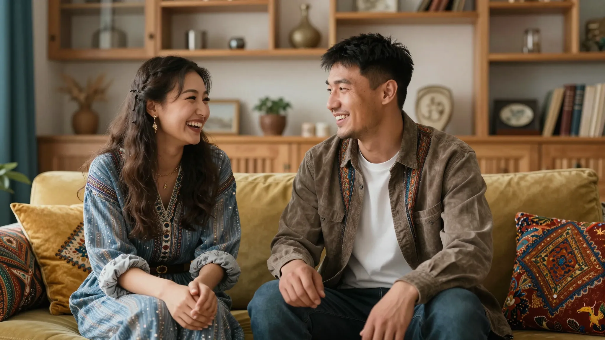 A happy Kyrgyz couple, a beautiful woman and a handsome man,...