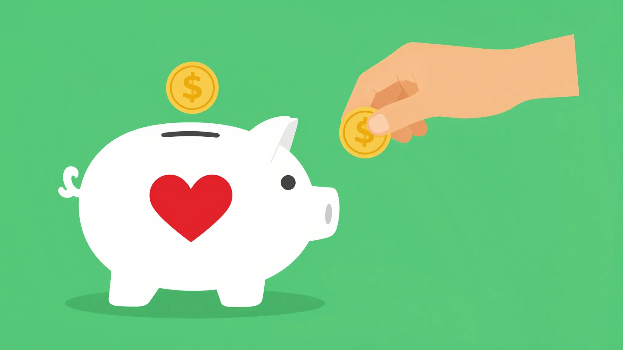 A simple and clean graphic showing a piggy bank with a heart...