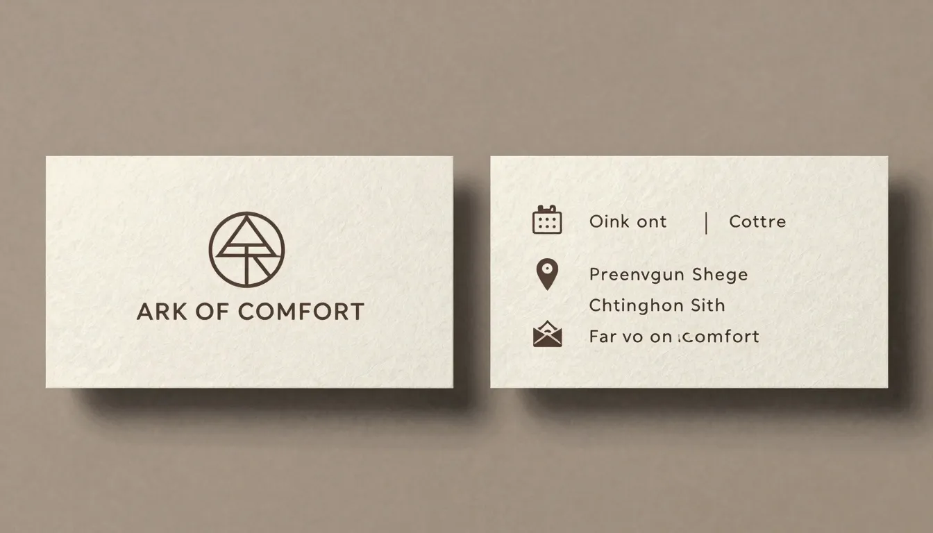 Double-sided business card design for 'ARK OF COMFORT'. Fron...