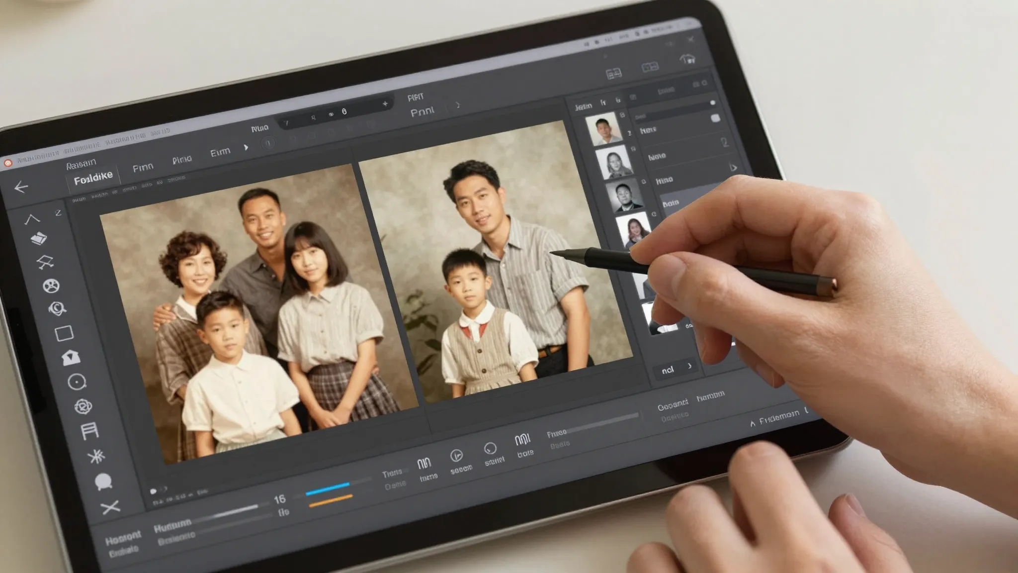A person using a professional AI photo editing interface, fo...