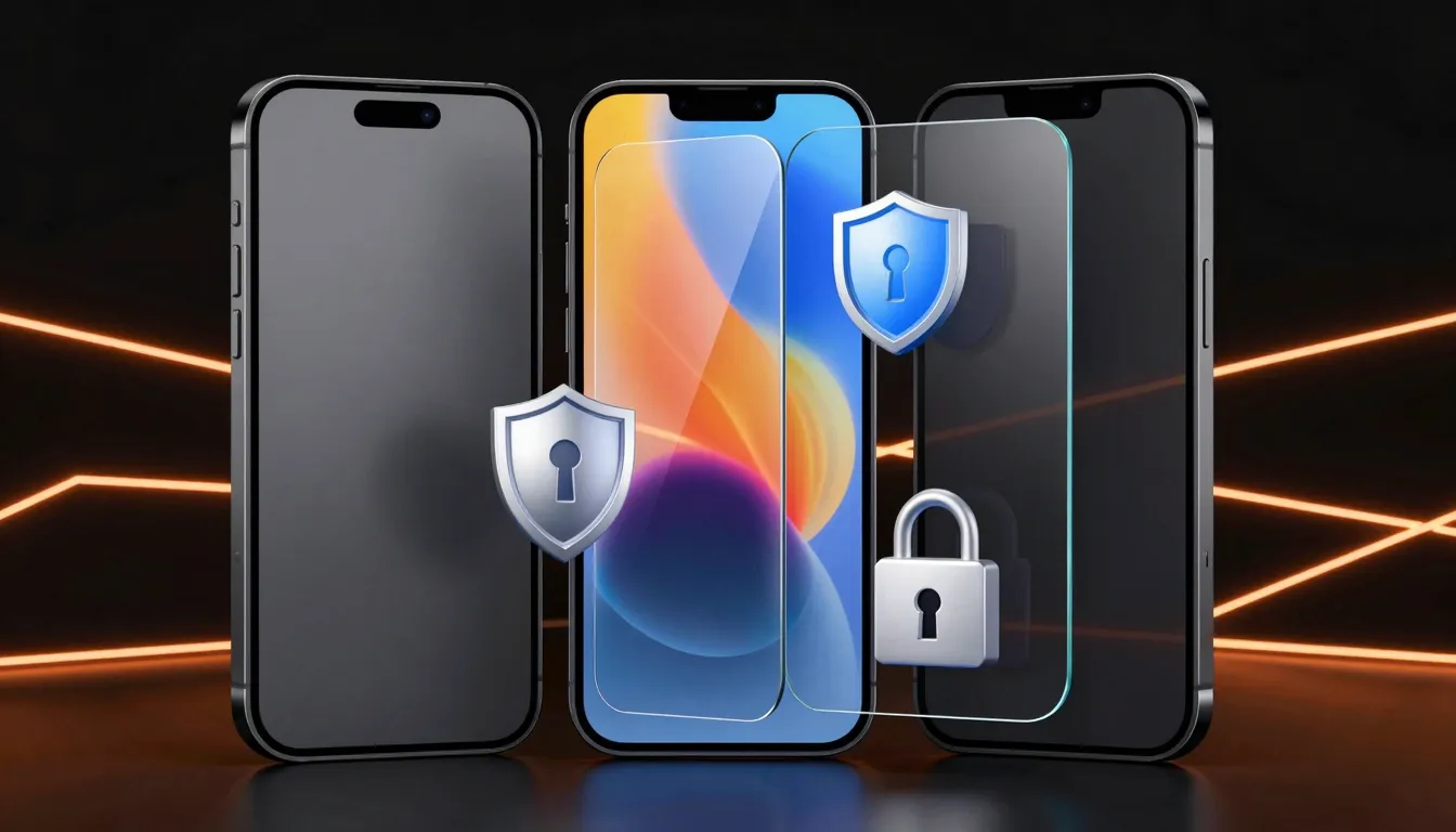 A high-tech visualization of an iPhone screen divided into t...