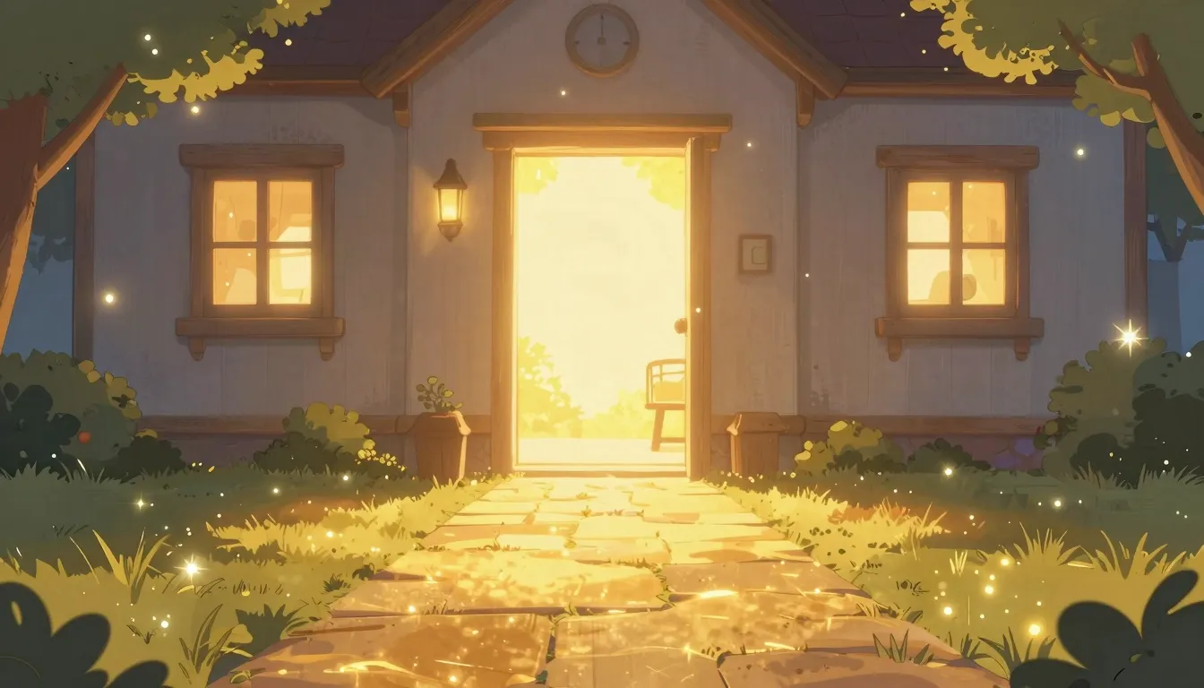 A beautiful golden path leading to a bright glowing doorway ...