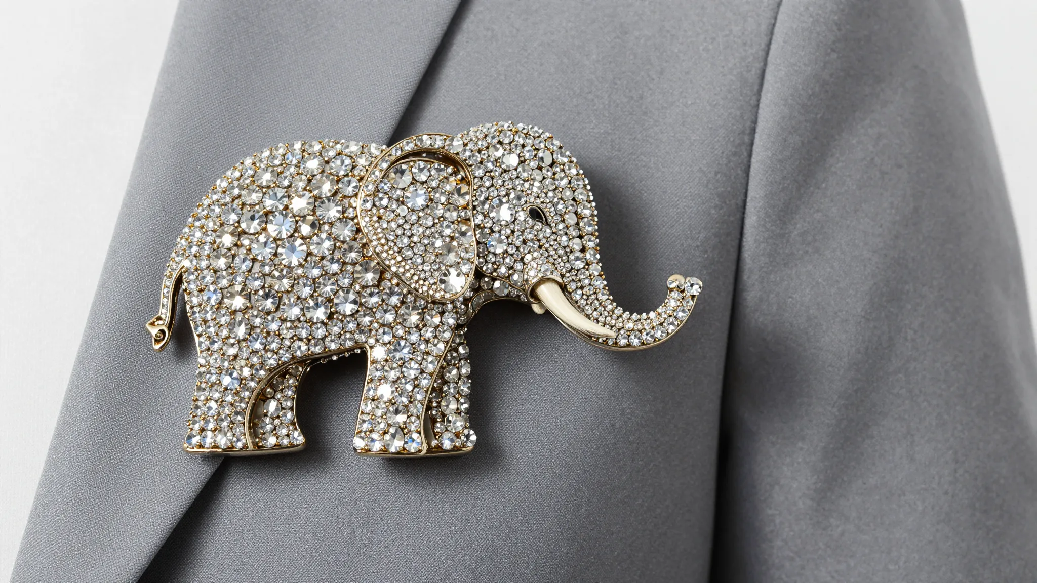 Close-up of a beautiful handmade elephant brooch made of shi...