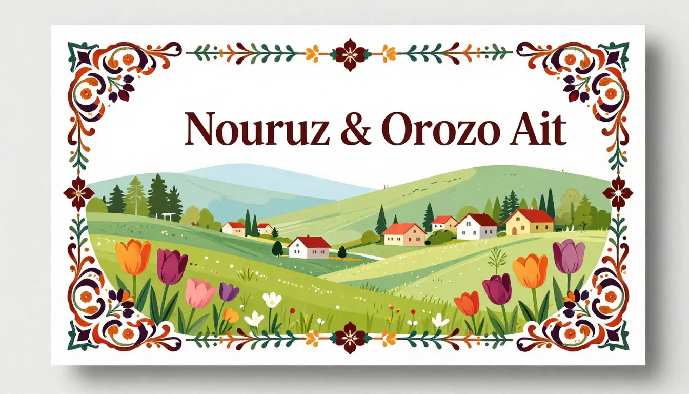 A festive greeting card for Nooruz and Orozo Ait, featuring ...