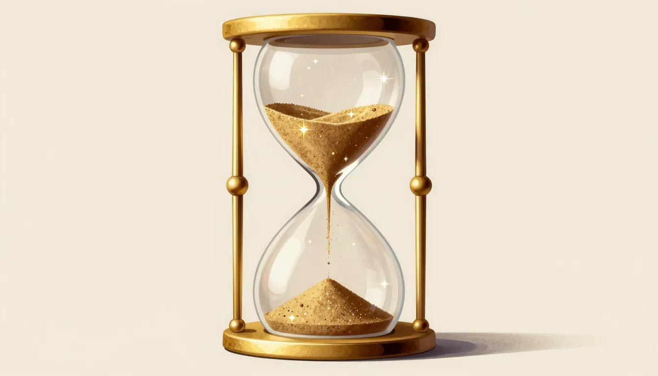 Elegant artistic illustration of a golden hourglass where sa...