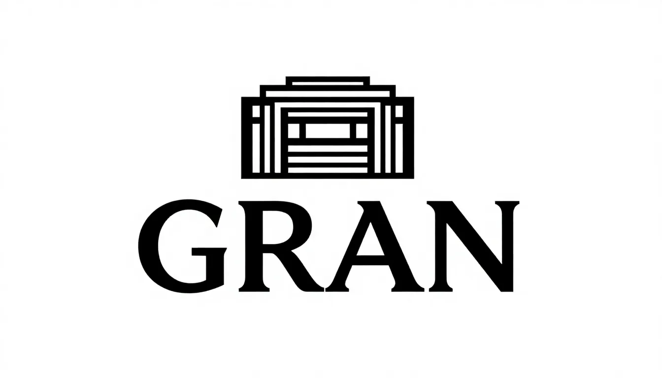 Minimalist logo design for 'GRAN', clean sharp lines, archit...