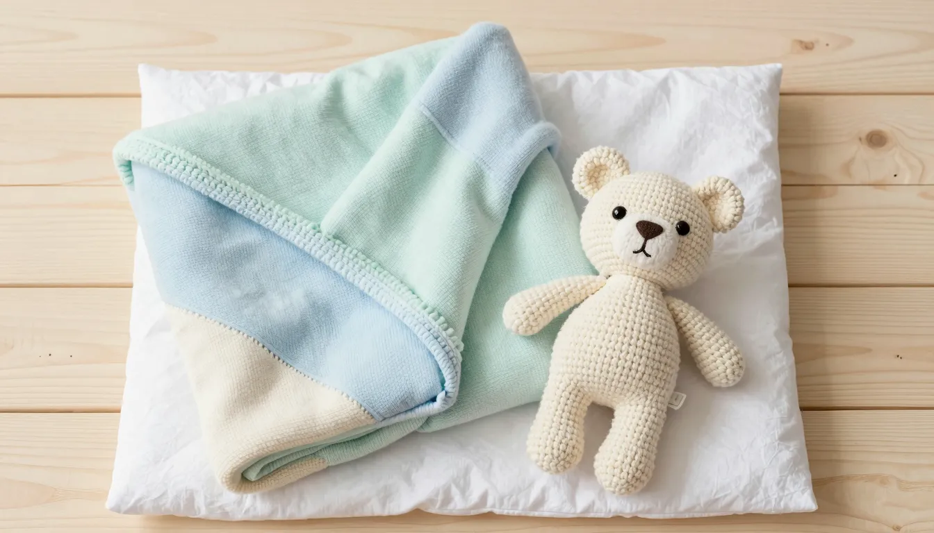 A beautifully arranged gift set for a newborn, featuring a s...