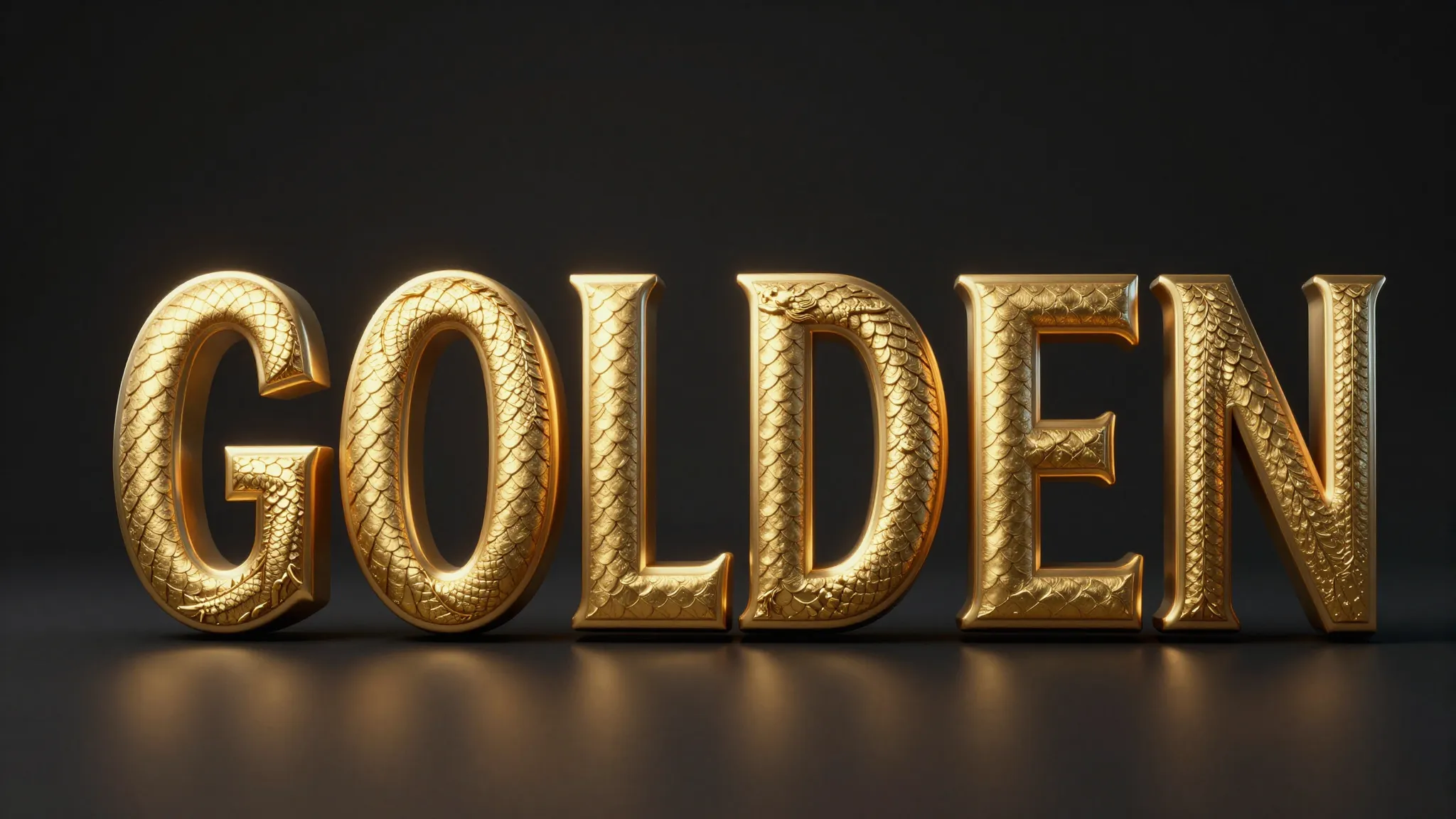 The word "GOLDEN" in elegant 3D font, letters covered in det...
