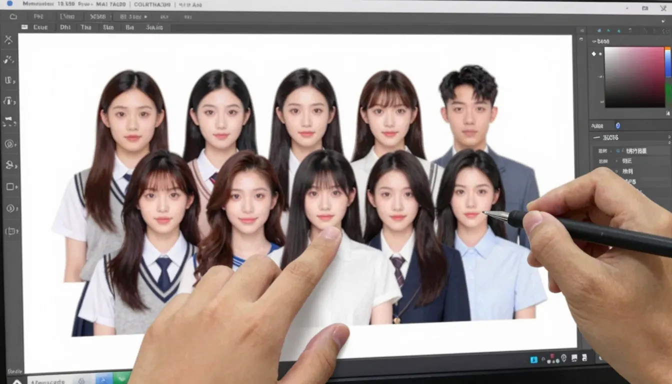 A professional photo editing process showing a person being ...