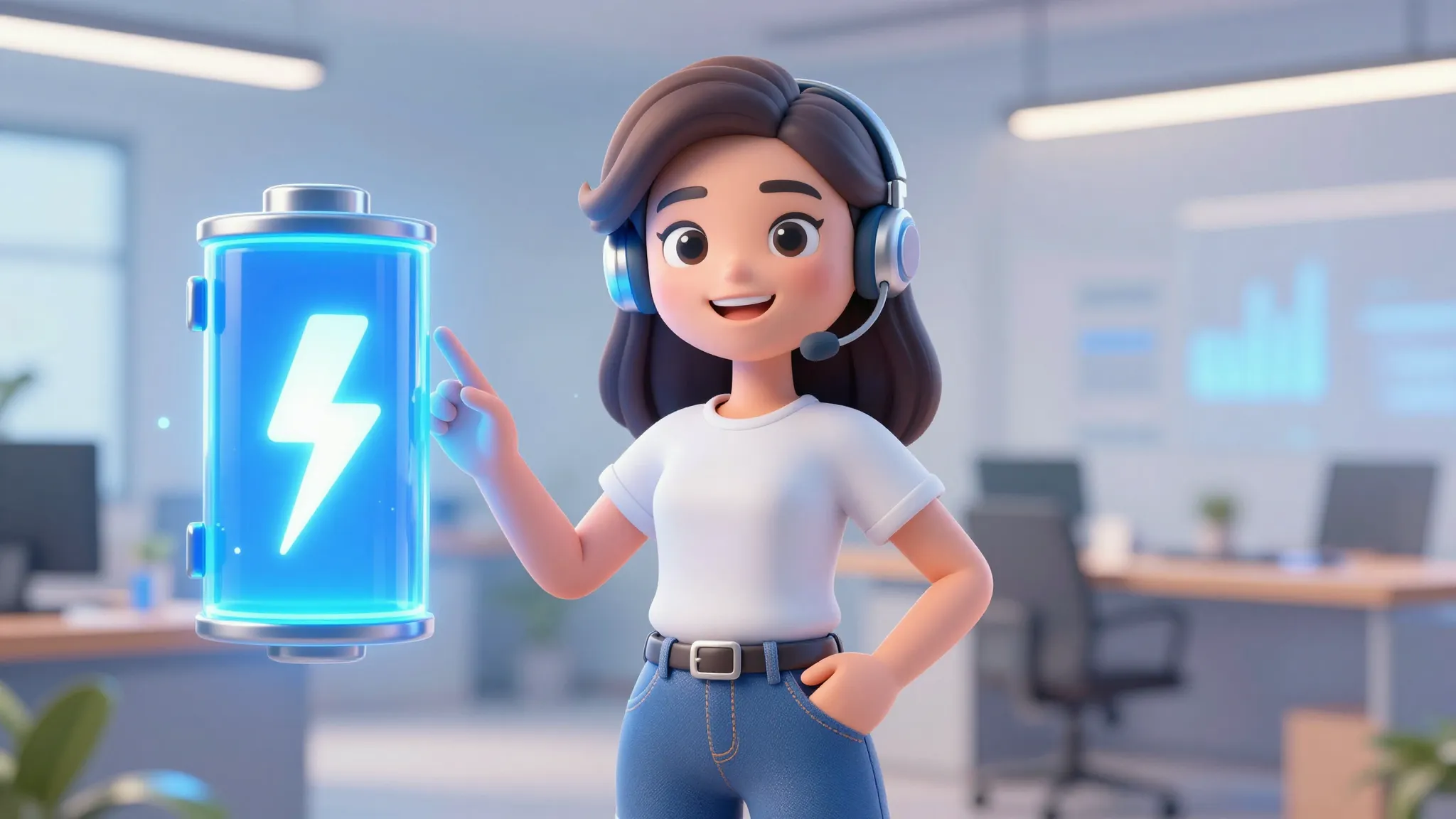 A friendly female AI assistant character named Anna, smiling...