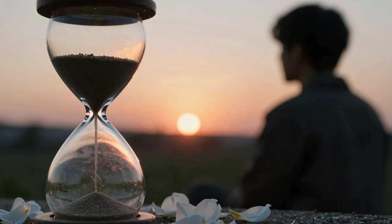 A symbolic image of an hourglass where the falling sand turn...