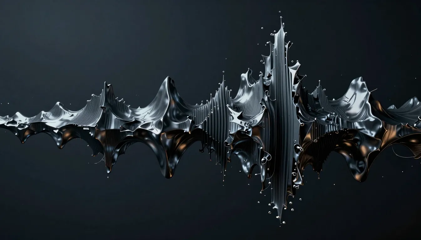 Abstract dark visualization of chaotic sound waves, distorte...