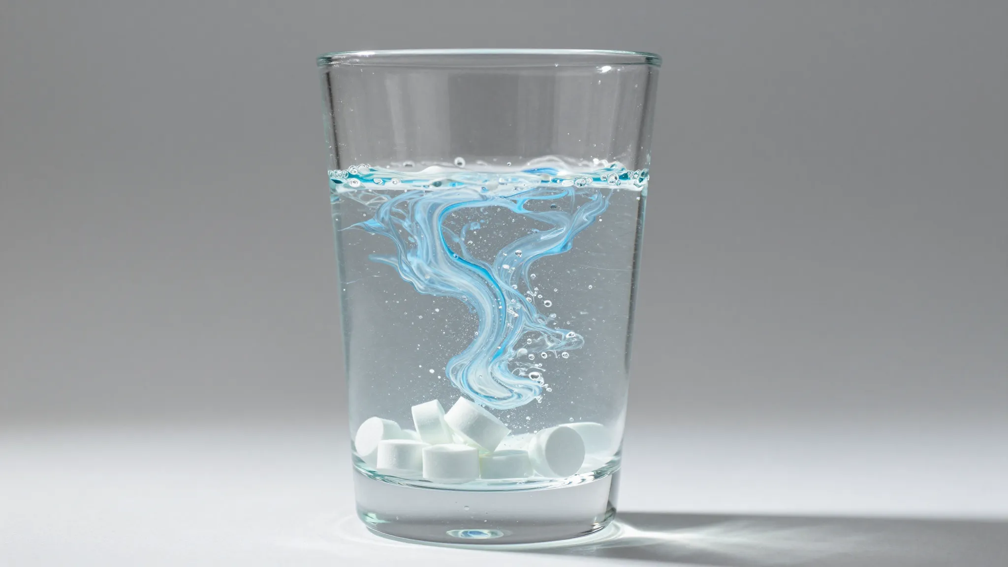 A glass of water with mineral tablets dissolving, creating a...