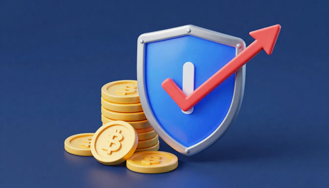 A digital shield protecting a stack of gold coins from red a...