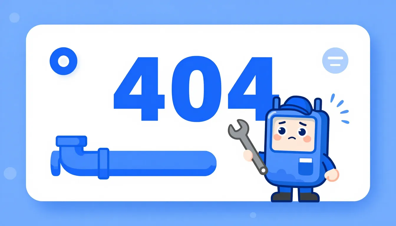 Creative 404 error page design for gas service, blue and whi...
