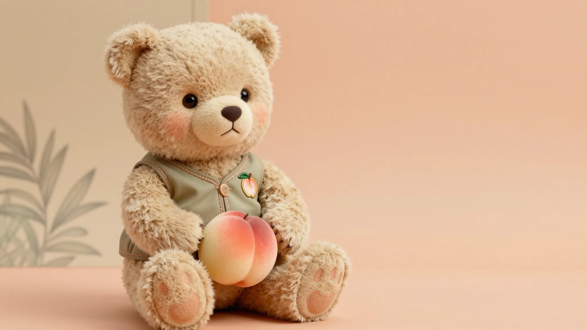 The same charming, vintage-style plush bear mascot, now sitt...