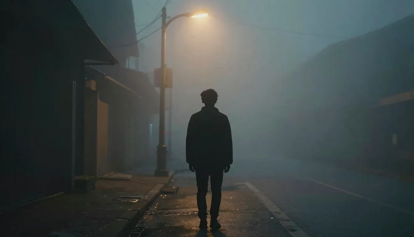 Aesthetic album cover art, a silhouette of a person standing...