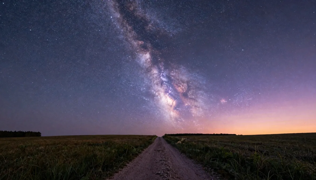 Surreal art of a dirt path leading from a quiet field direct...