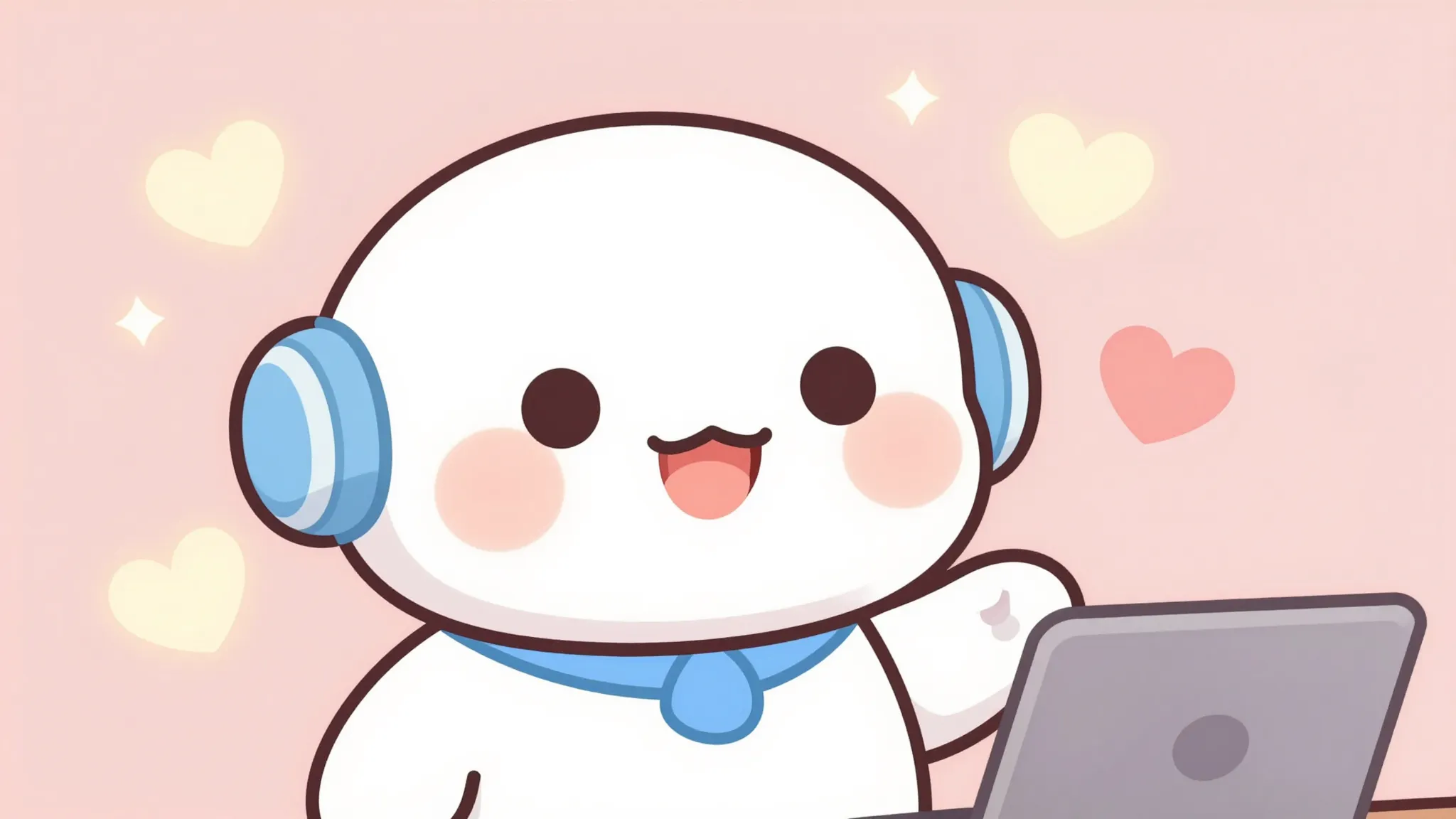A friendly and cute digital assistant character with a warm ...