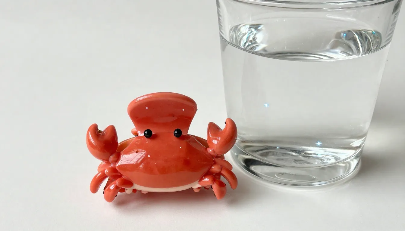 A cute hair claw clip shaped like a small crab, sitting next...