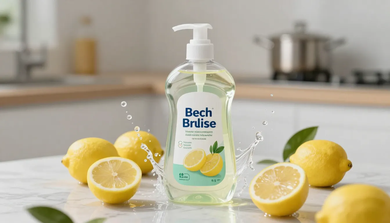 Professional product photography of a dishwashing liquid bot...