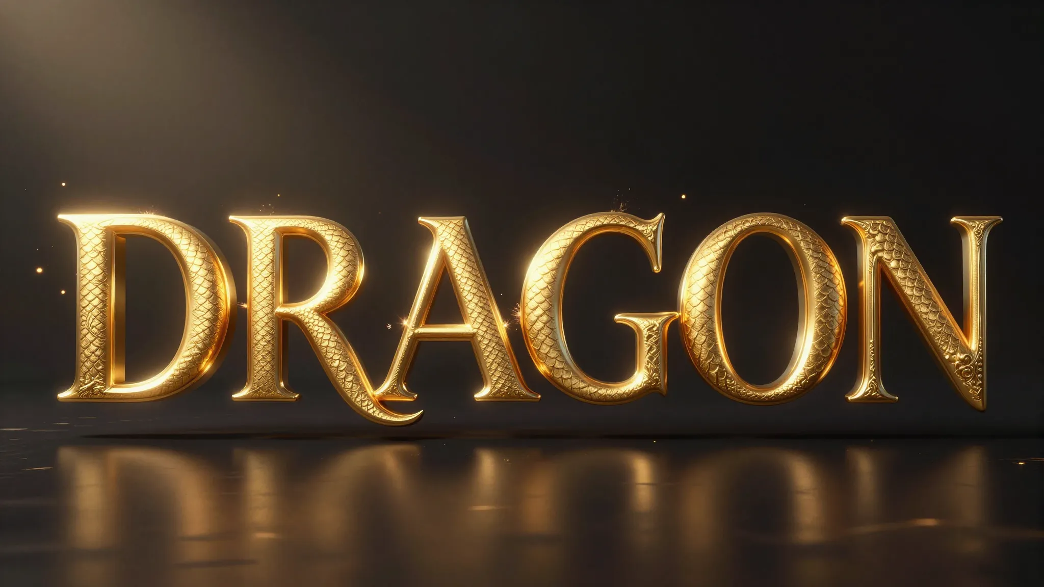 The word "DRAGON" written in elegant, highly legible 3D gold...