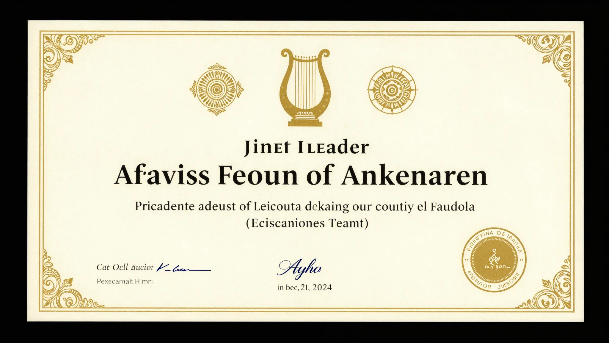 A sophisticated honorary certificate for a cultural leader, ...