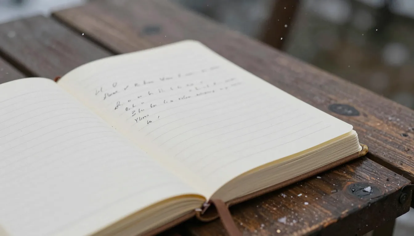 Close-up of an open vintage notebook with handwritten ink li...