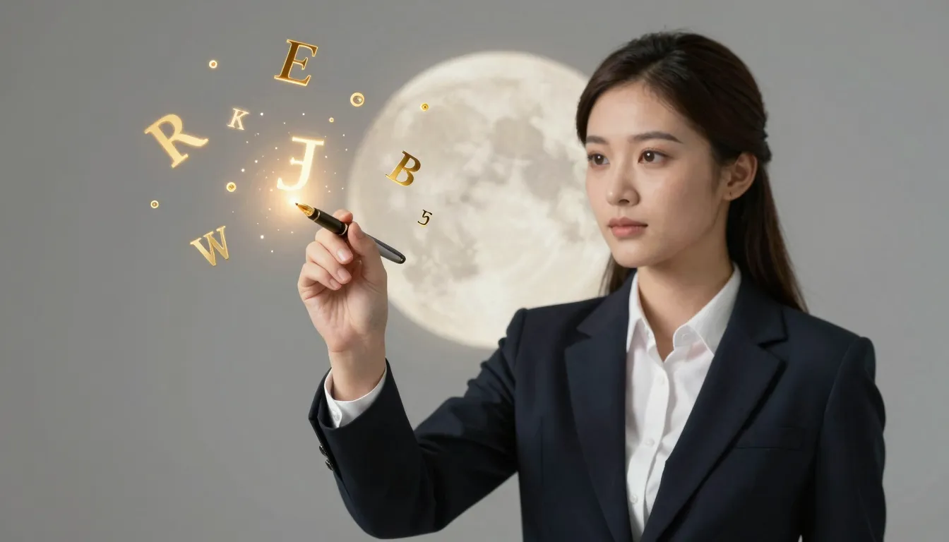 A professional and elegant female copywriter holding a magic...