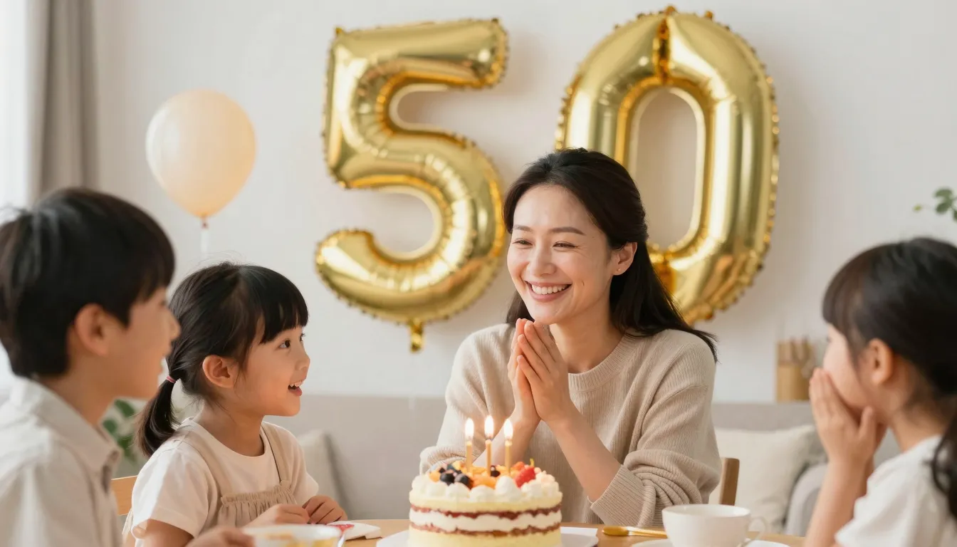 A warm and emotional scene of a family celebrating a 50th bi...
