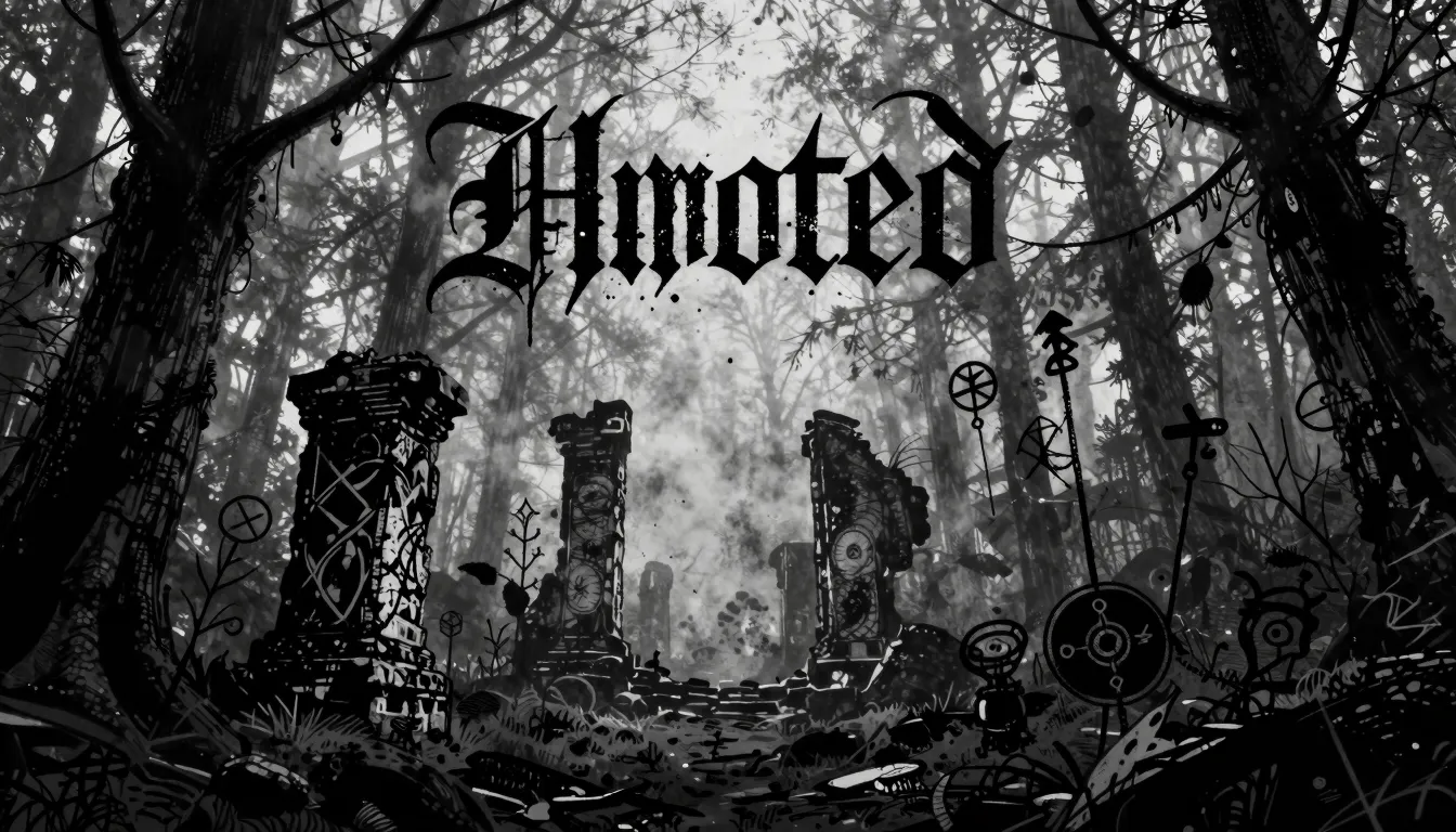 Dark and gritty black metal album cover, hand-drawn style, m...
