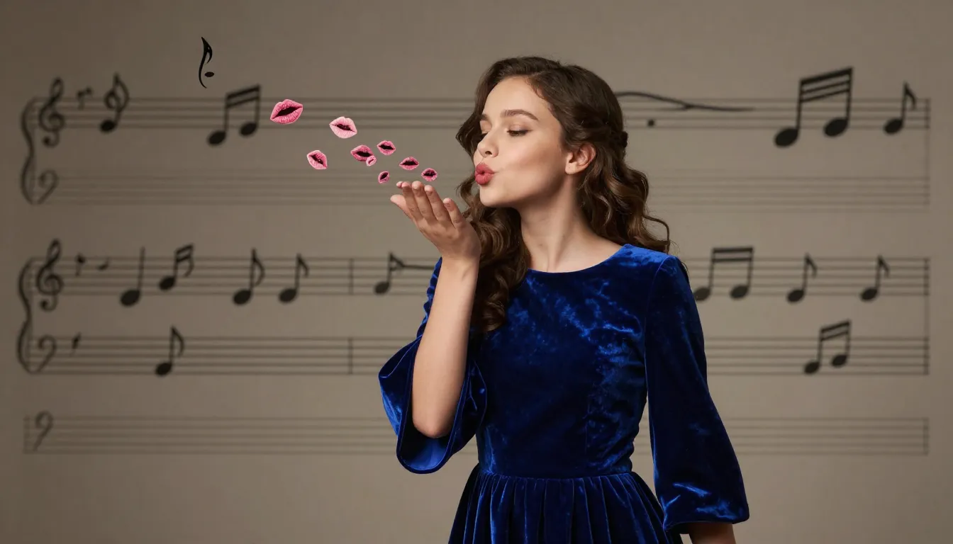 A beautiful girl in an elegant indigo velvet dress with wide...